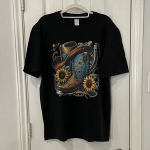 NWOT Black Graphic T-Shirt with Western Design